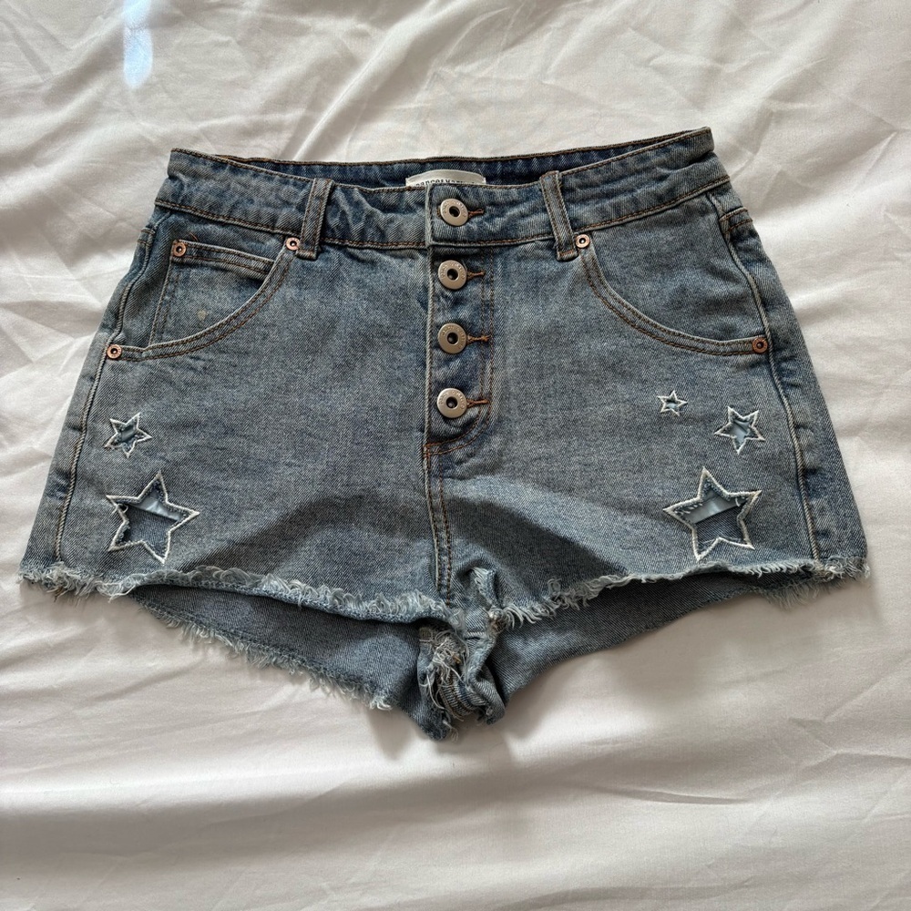 Dance & Marvel Blue Denim Shorts Stars Cutoff Hem Women’s Juniors Size 3
